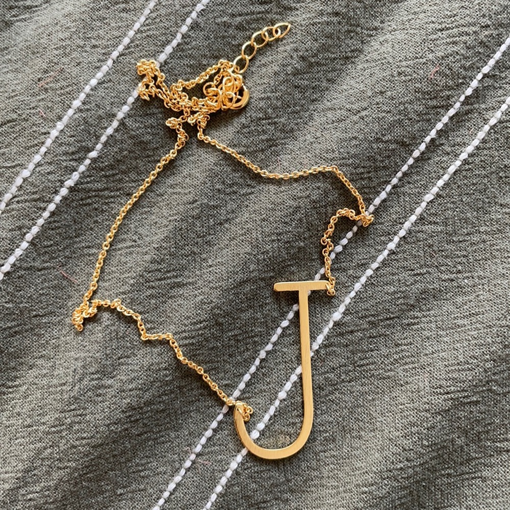 Anthropologie Gold J Initial Pendant Necklace